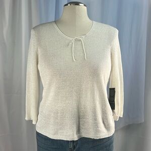 New! JOSEPHINE CHAUS ivory lightweight 3/4 sleeve scoop neck sweater large